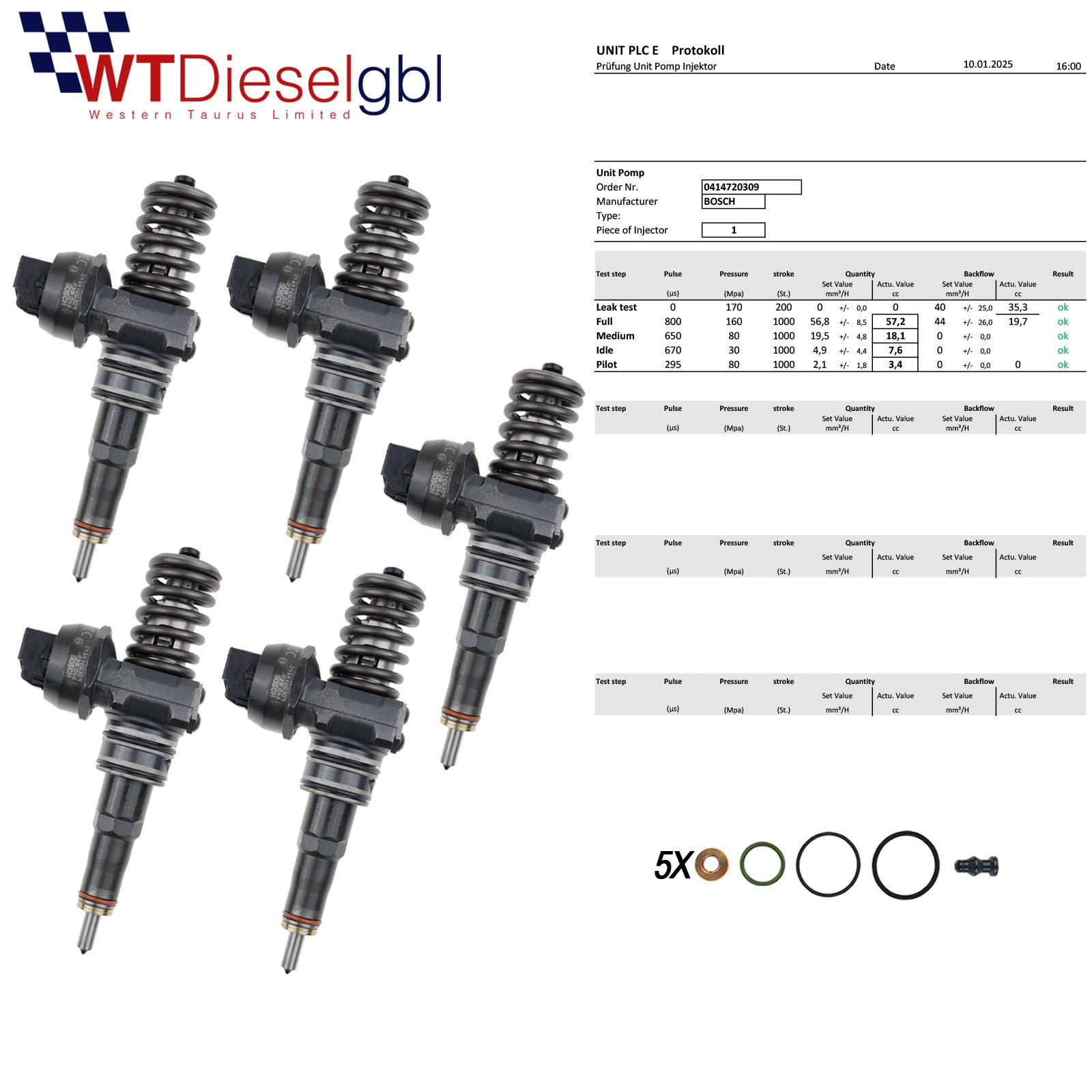 Bosch 0414720309 07Z130073N | 2,5 TDI | Inyector VW T5Transporter Touareg