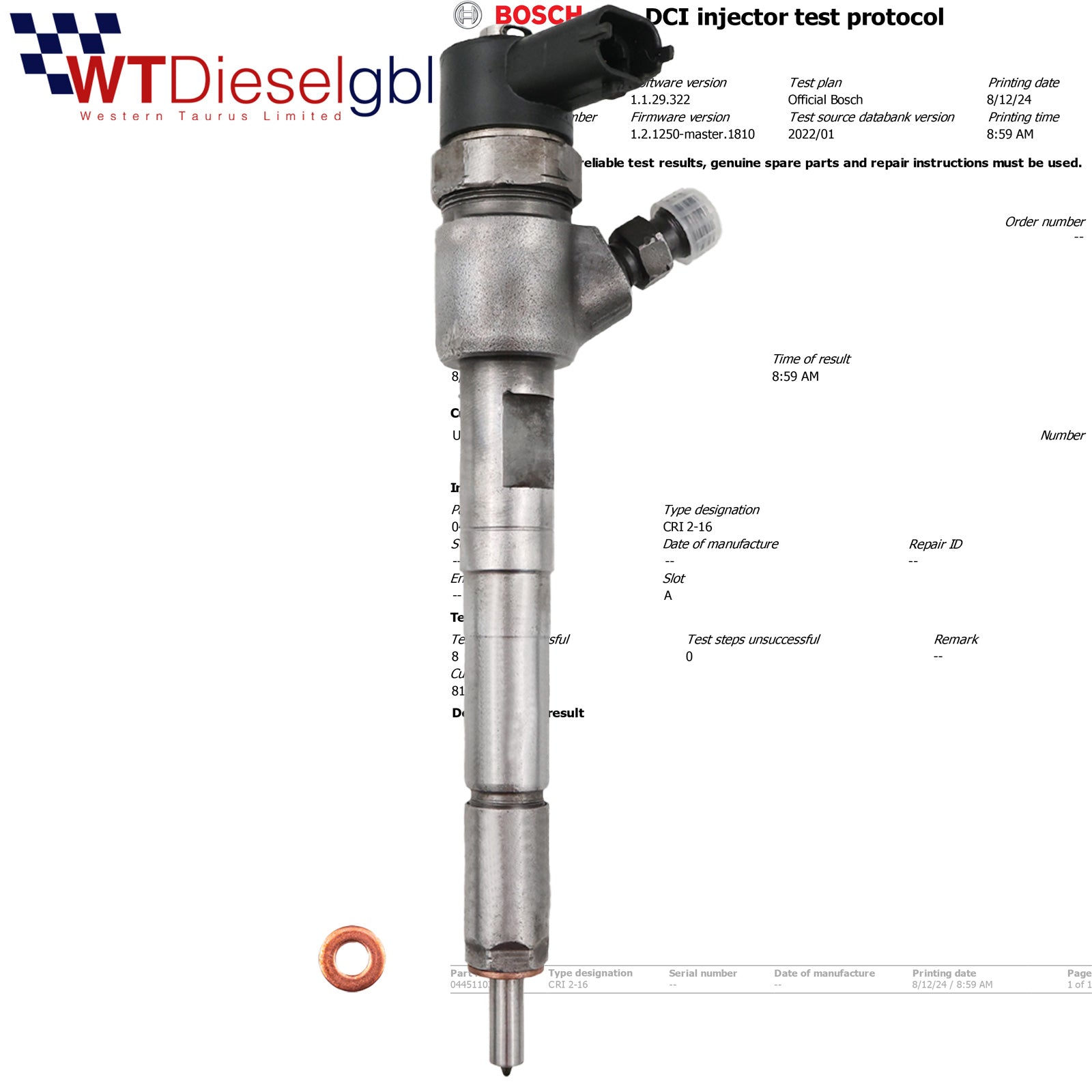 Bosch 0445110325 55214132 |1.3 D| Chevrolet Aveo Opel Meriva Injector
