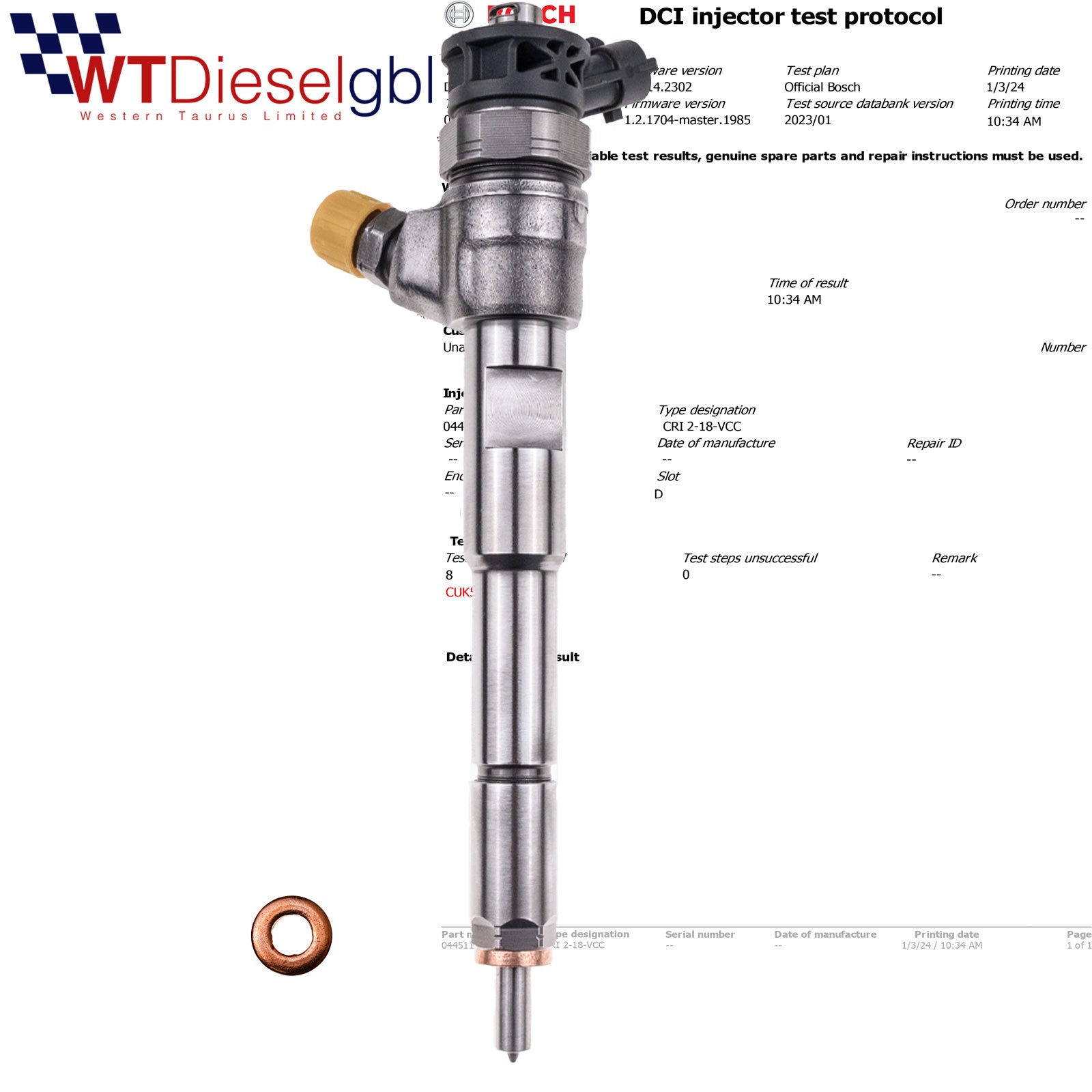 Bosch 0445110652 |1.5dCi| 16 60 001 21R Inyector Diésel Dacia Renault
