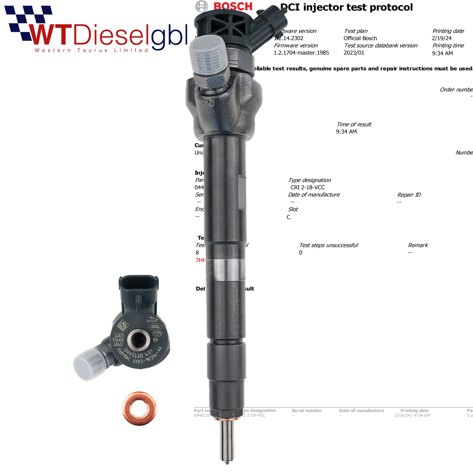 Bosch 0445110654 G4D39K546AA |2.0| Inyector de combustible Jaguar Land Rover