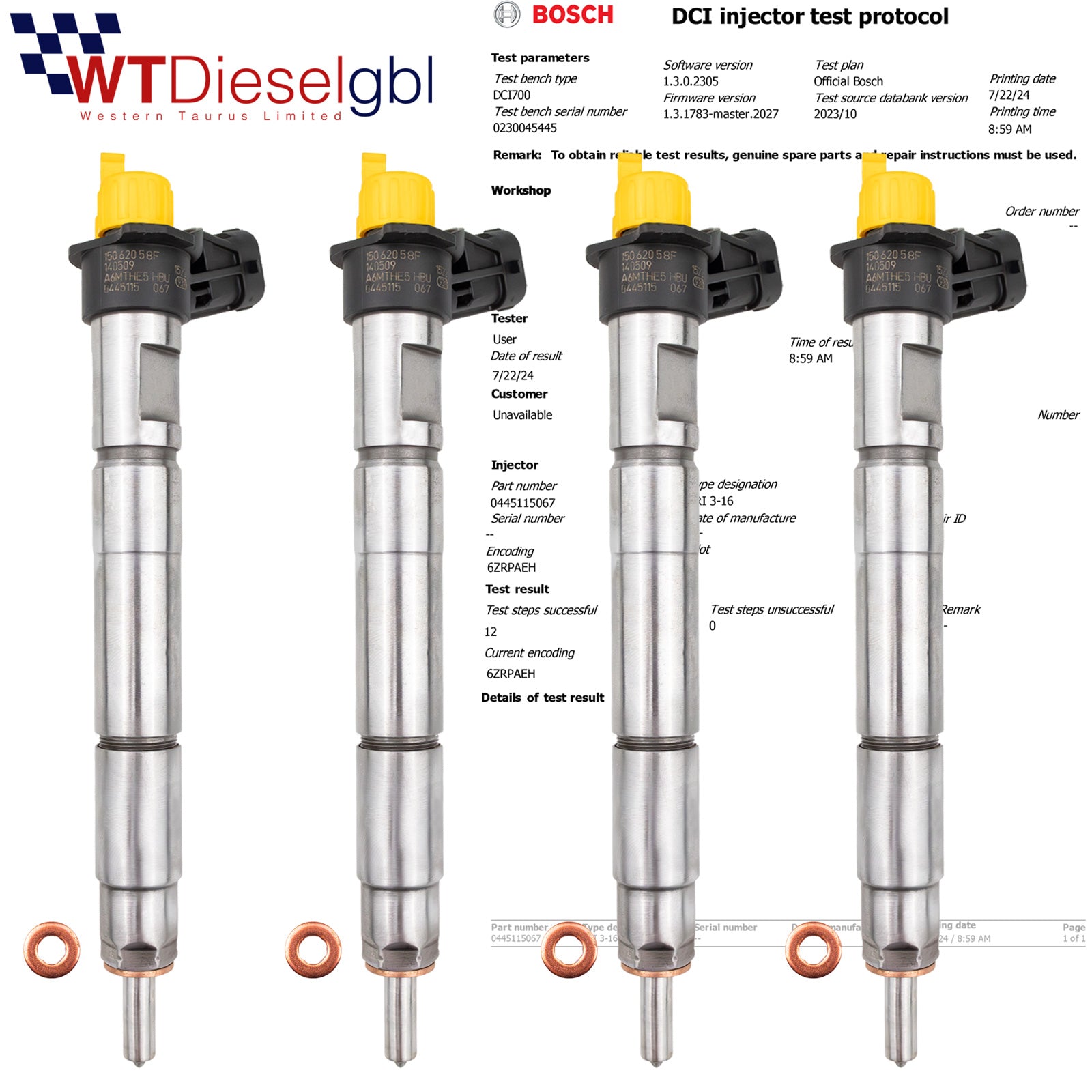 X4 Bosch 0445115067 68042029AA |2.8 CRD| Chrysler Dodge Jeep Injector