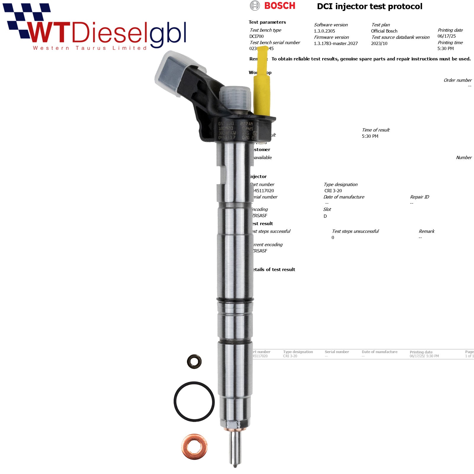 Bosch 0445117020 0986435412 |4.2 TDI| Audi Porsche VW Injector