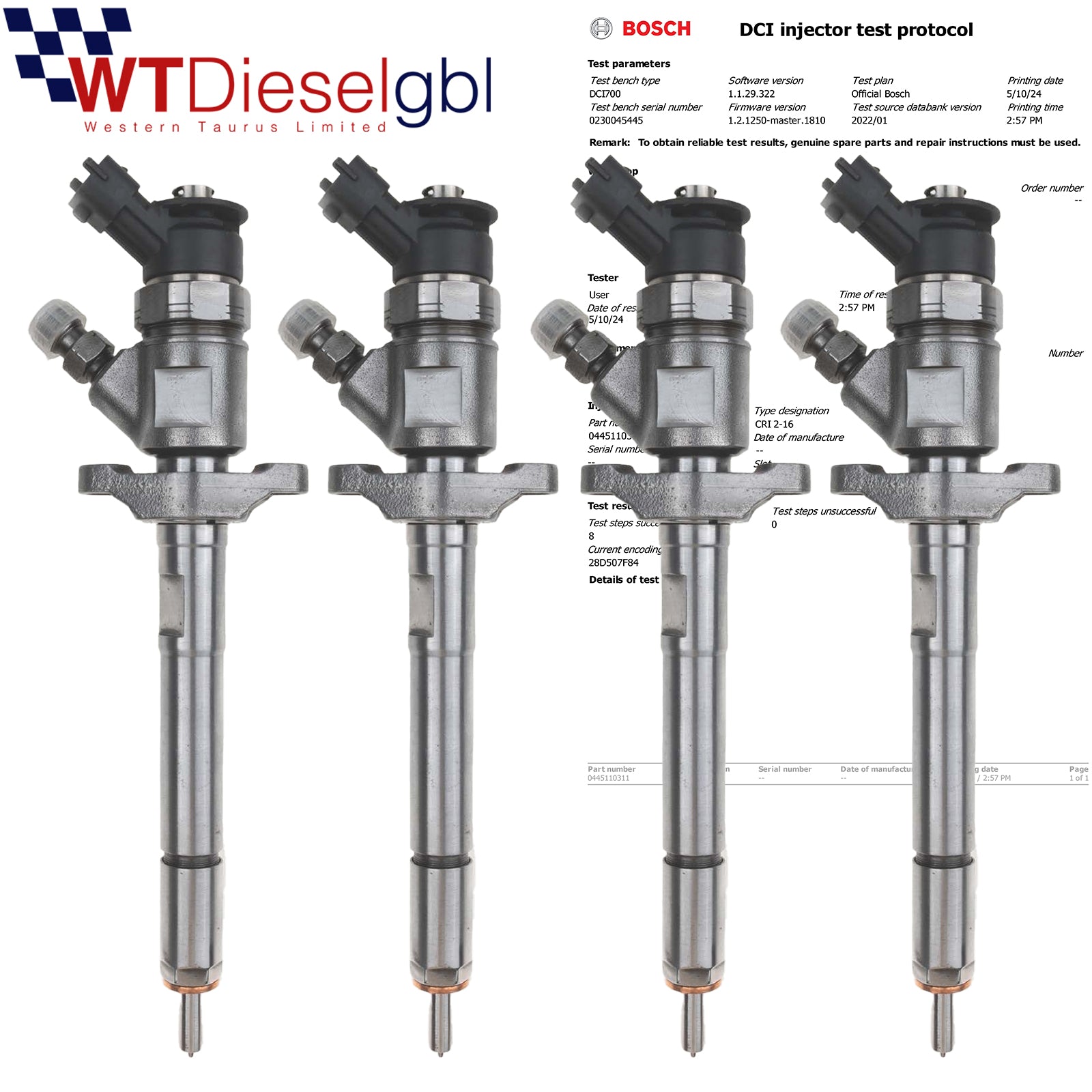 X4 Bosch 0445110311 0986435146 |1.6 HDi| Citroen Peugeot Fuel Injector
