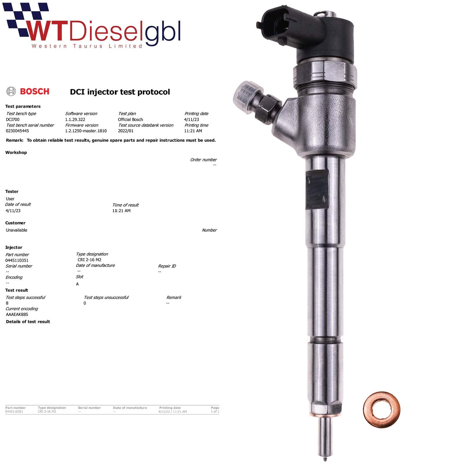 X4 Bosch 0445110351 55219886 |1.3 CDTI| Opel Alfa Fiat Citroen Injector