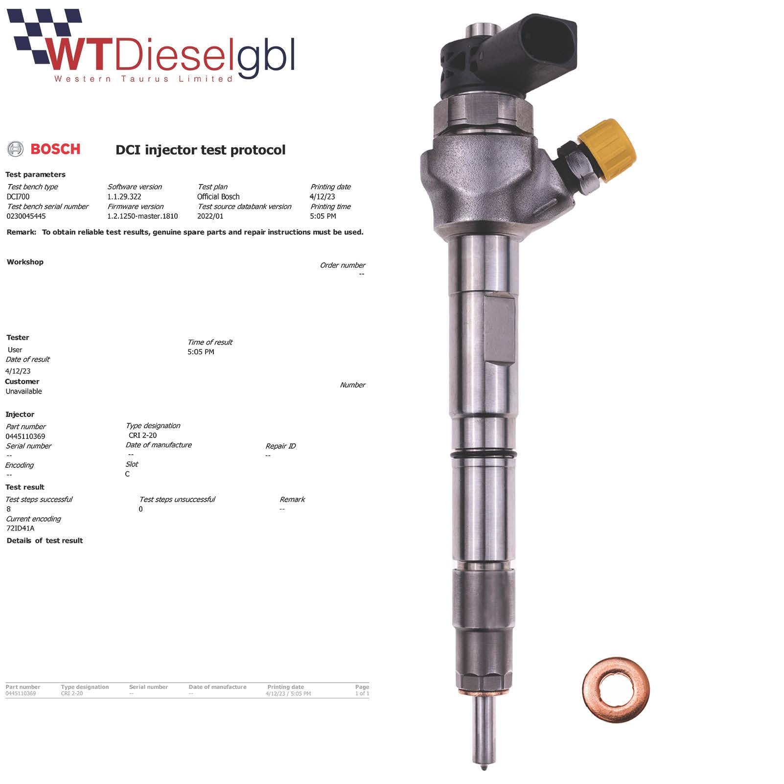 X4 Bosch 0445110369 03L130277J |2.0 TDI| Audi VW Seat Skoda Injector