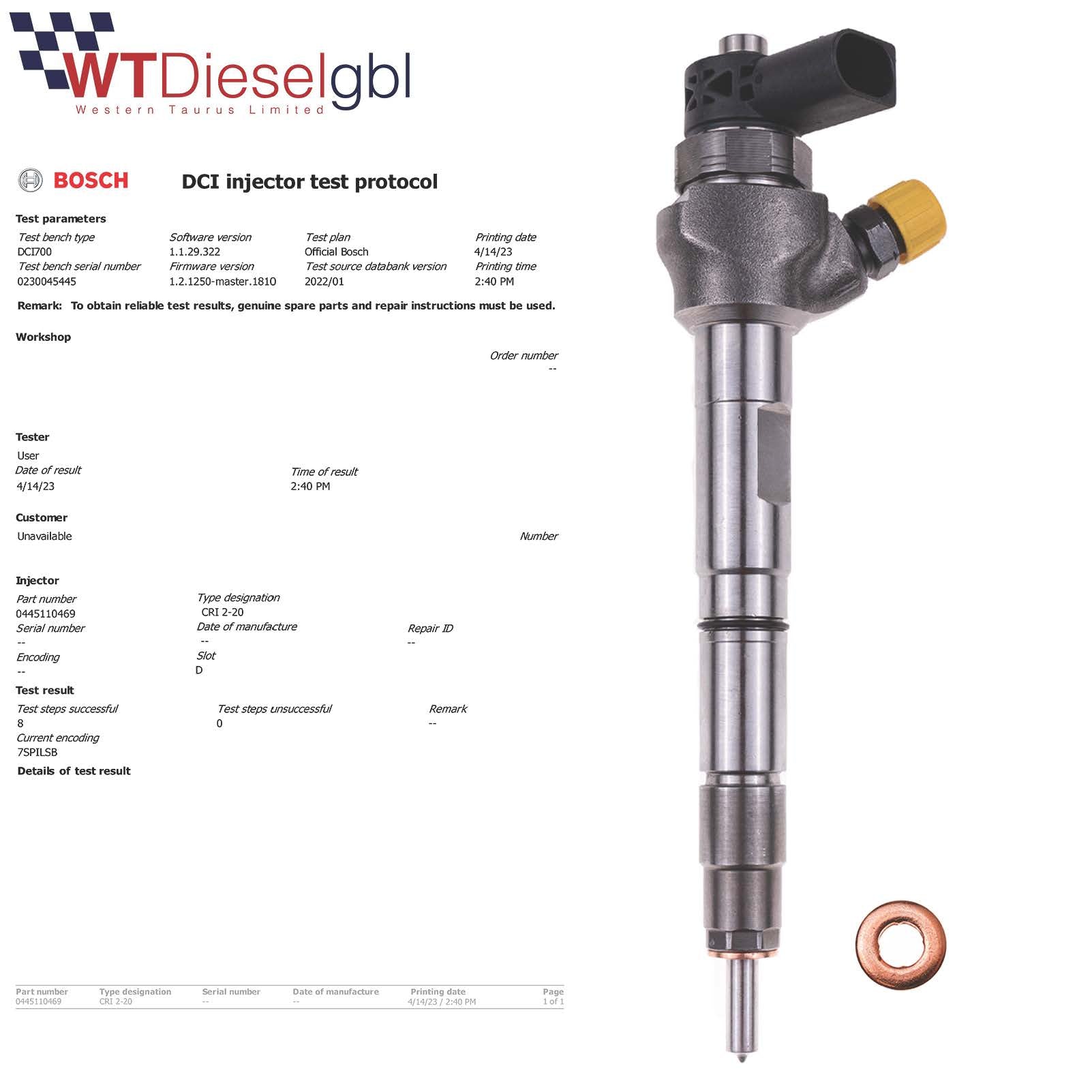 0445110469 INJECTEUR DE CARBURANT DIESEL VW SKODA SEAT AUDI 04L130277AC
