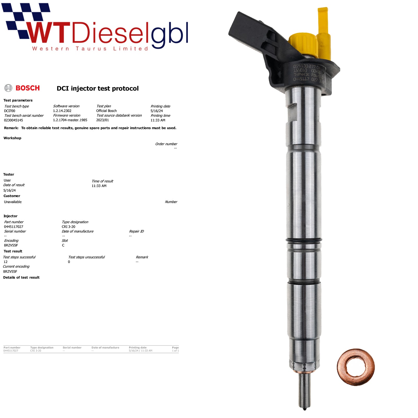 Bosch 0445117027 059130277CH | 3.0 TDI | Audi Porsche VW Injector