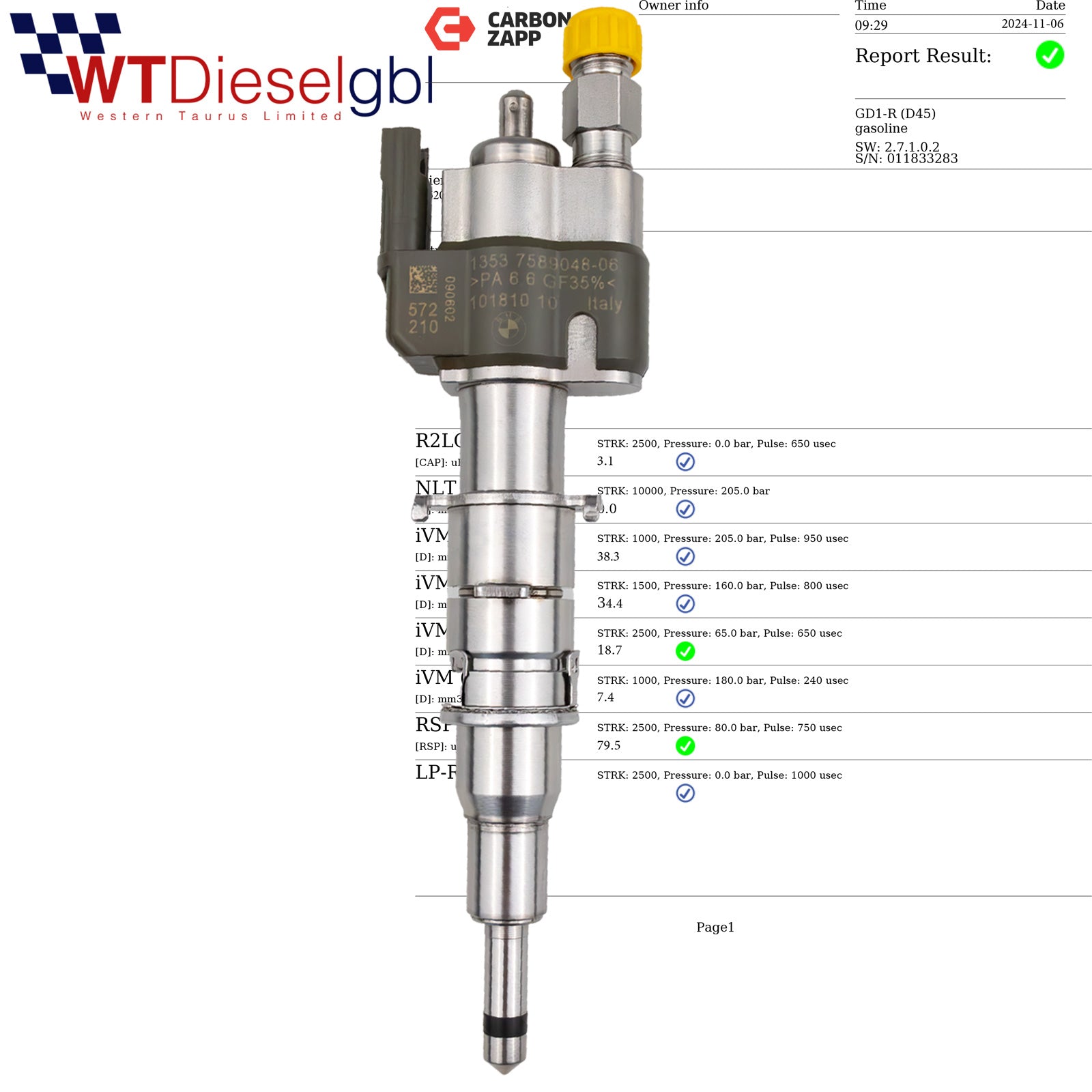 VDO 13537589048-06 Injector | BMW E81 E90 E91 E60 525i 13537585261