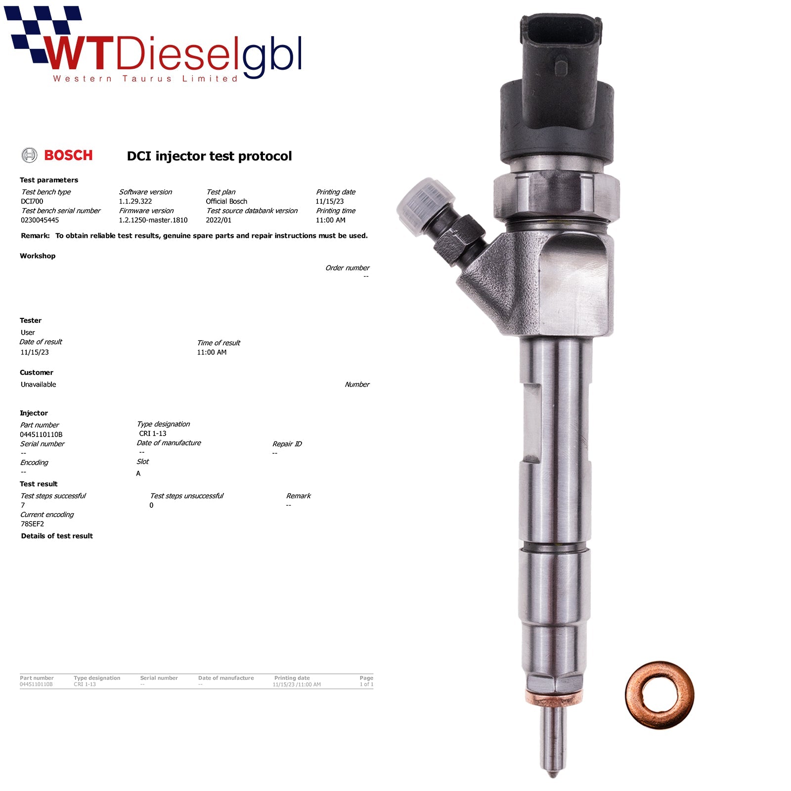 X4 0445110110B RENAULT ESPACE 1.9 dCi KRAFTSTOFFINJEKTOR 8200110272