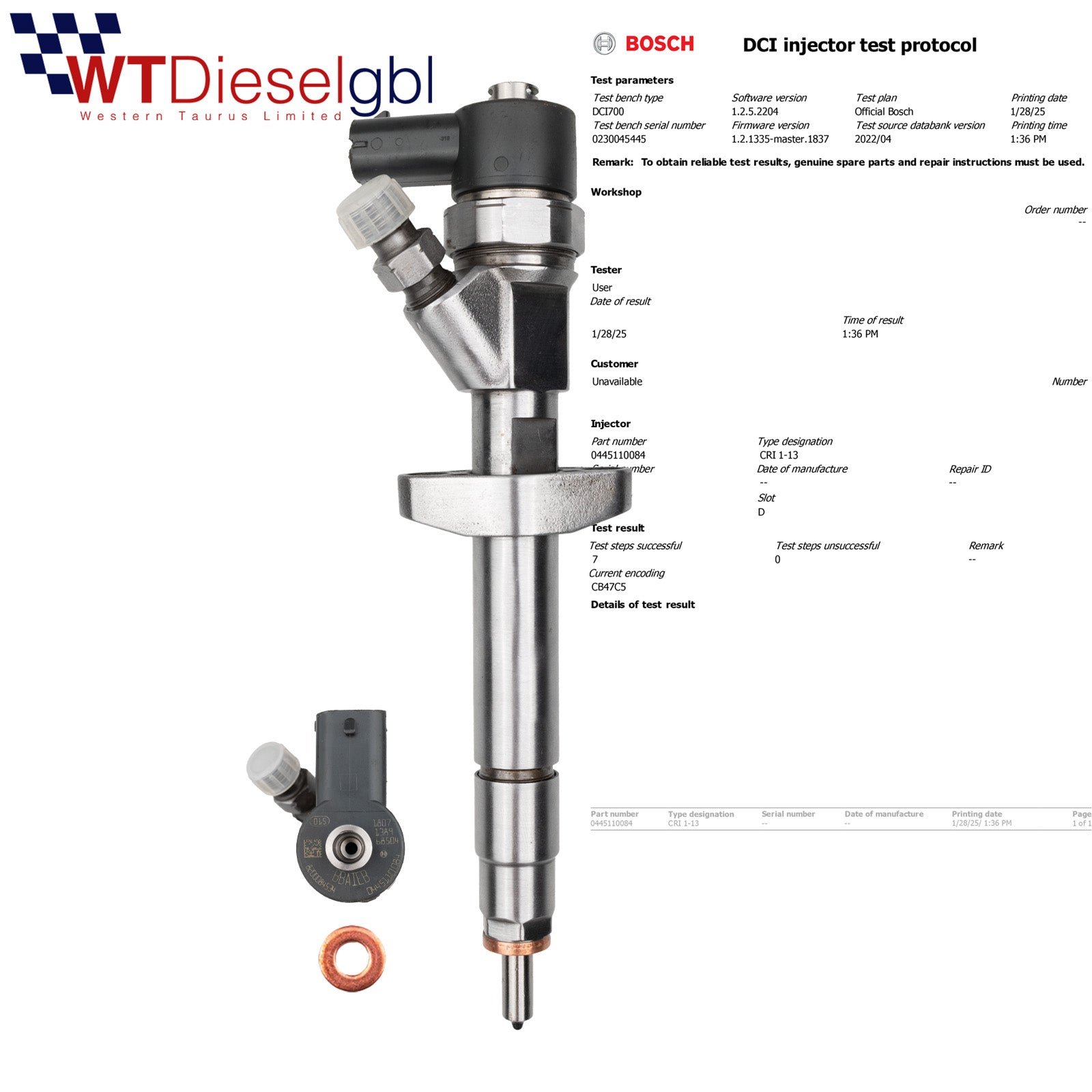 0445110084 DIESEL FUEL INJECTOR BOSCH RENAULT AVANTIME LAGUNA 2.2 dCi 8200084534