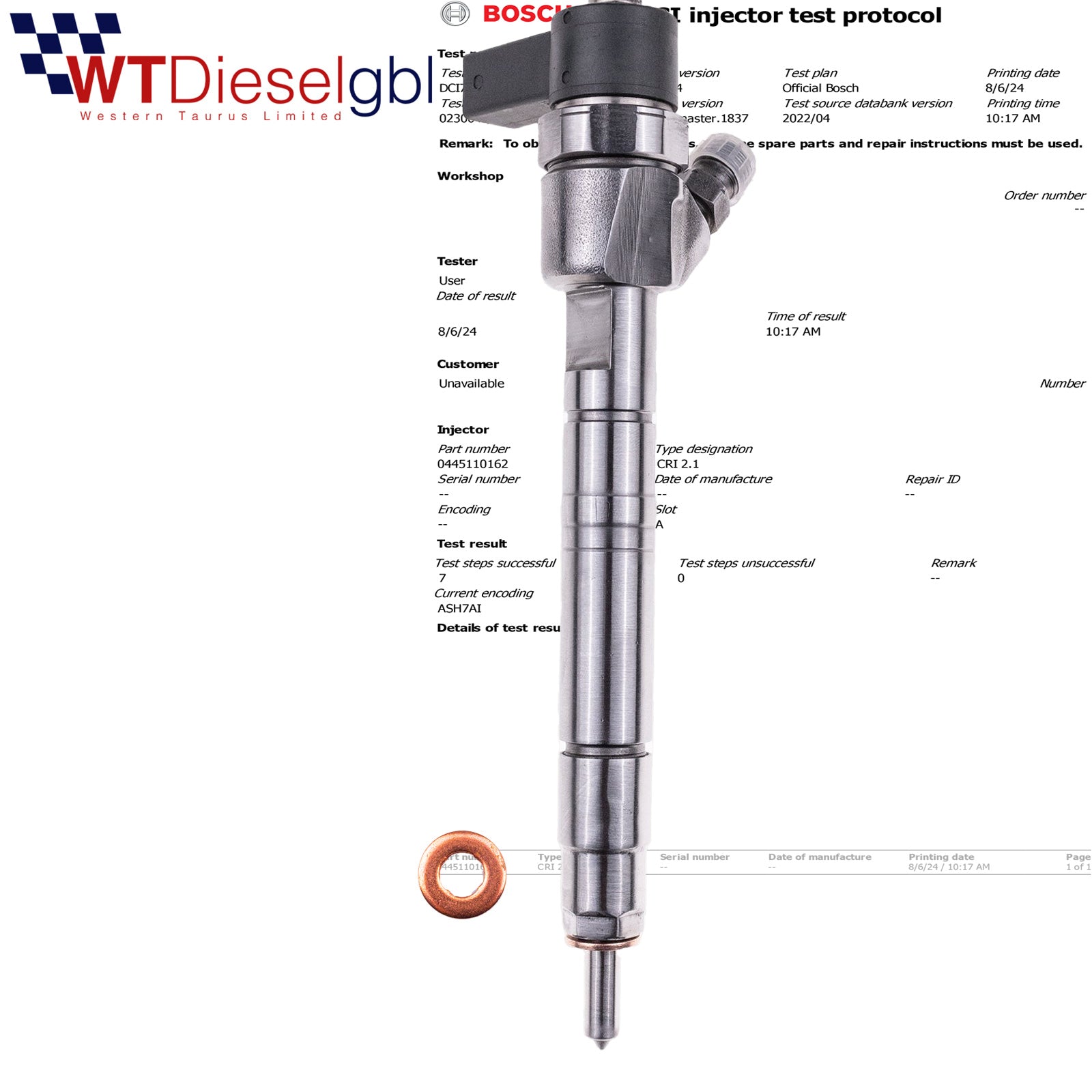 BOSCH DIESEL INJEKTOR 0445110162 MERCEDES-BENZ SPRINTER 316 CDI A6470700187