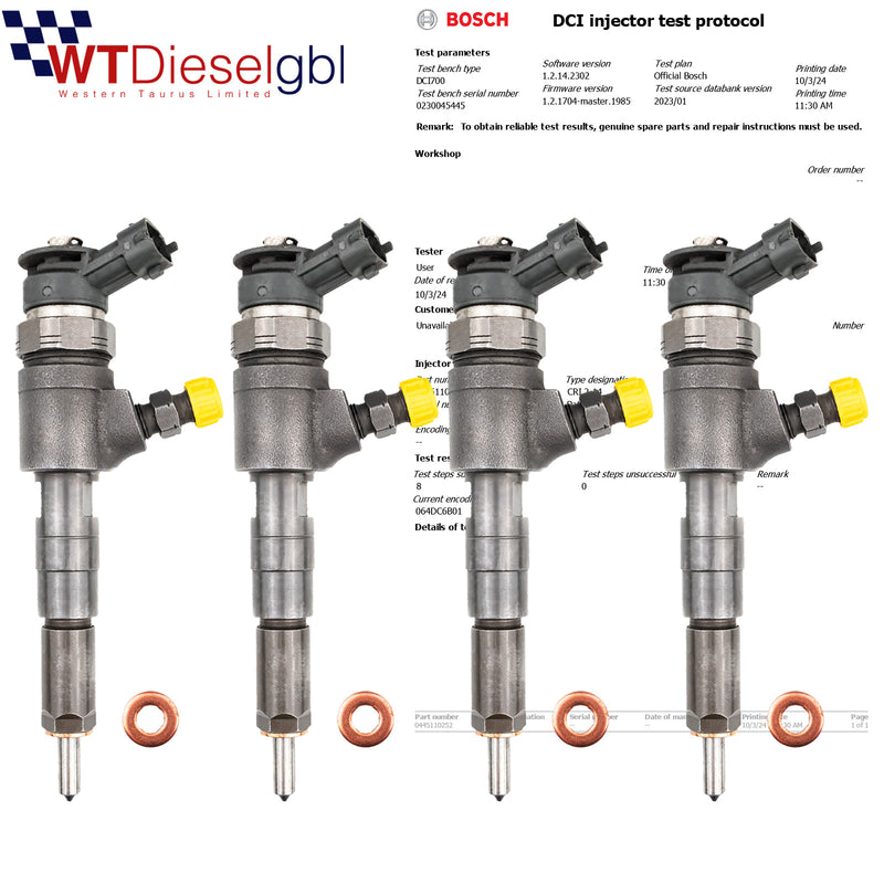 4X Bosch 0445110252 0986435143 |1.4 HDI| Inyector Citroën Peugeot