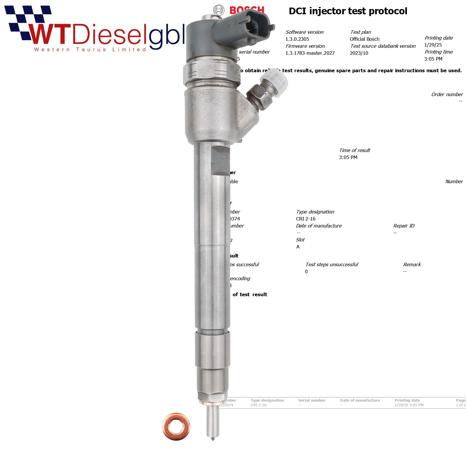 0445110374 BOSCH DIESEL FUEL INJECTOR SANTA HYUNDAIKIA SORENTO 2.0 CRDI 338002F300