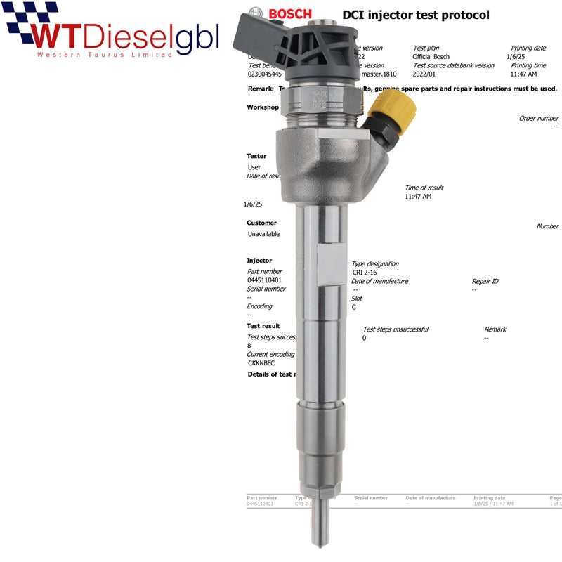 0445110401 BOSCH COMMON RAIL DIESEL INJECTOR MINI R55 R56 R57 R60 R61 0445110600