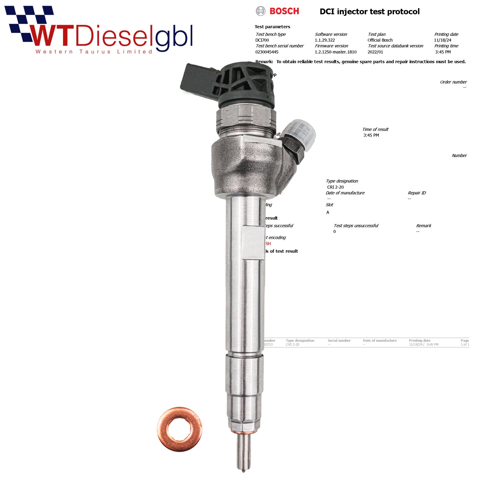 0445110713 BOSCH DIESEL FUEL INJECTOR OPEL INSIGNIA 2.0 CDTI 55488616