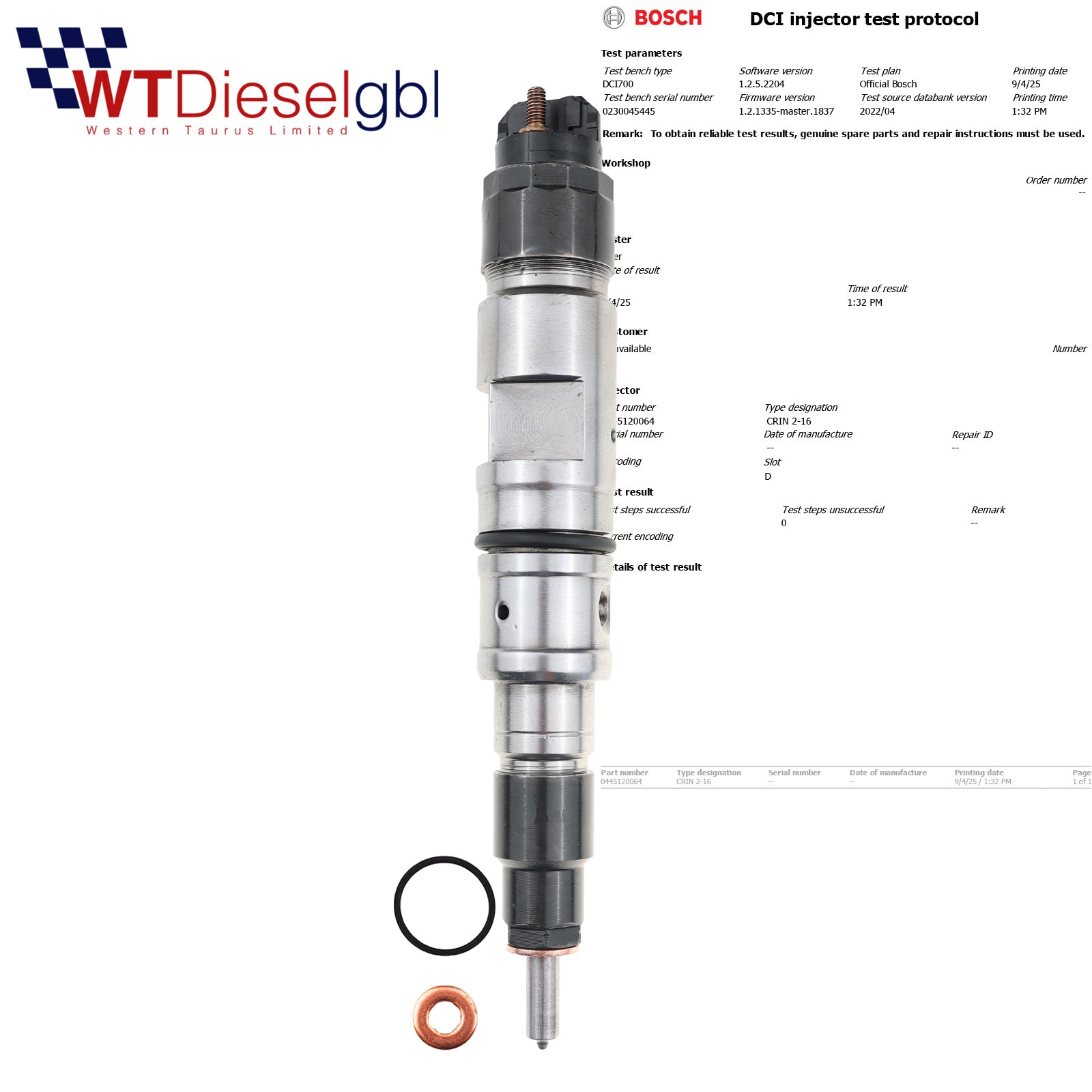 Bosch 0445120064 | D7D D7E | Renault Volvo Truck Excavator Injector