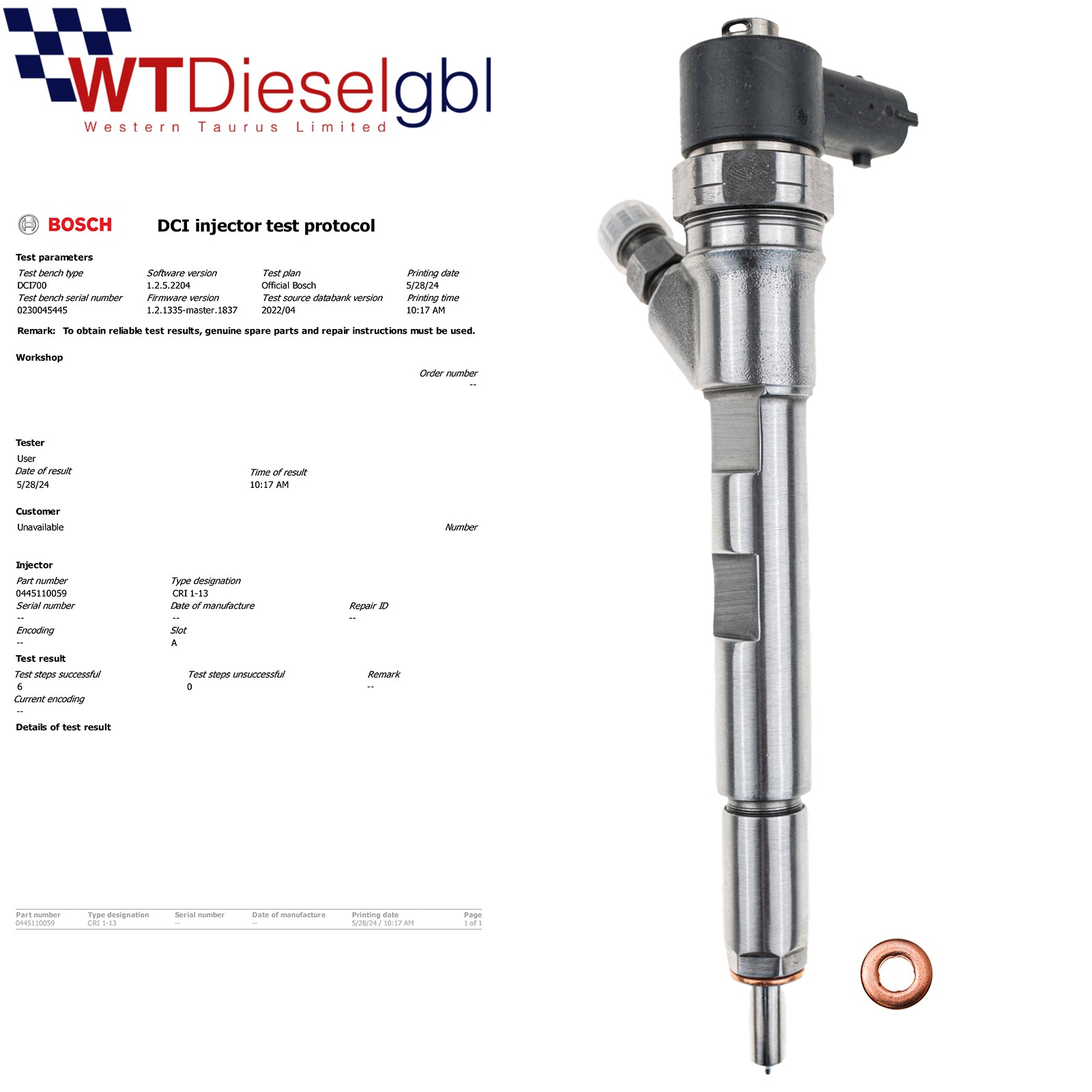 Bosch 0445110059 05066-820AA |2,5 CRD| Inyector Jeep Chrysler LDV