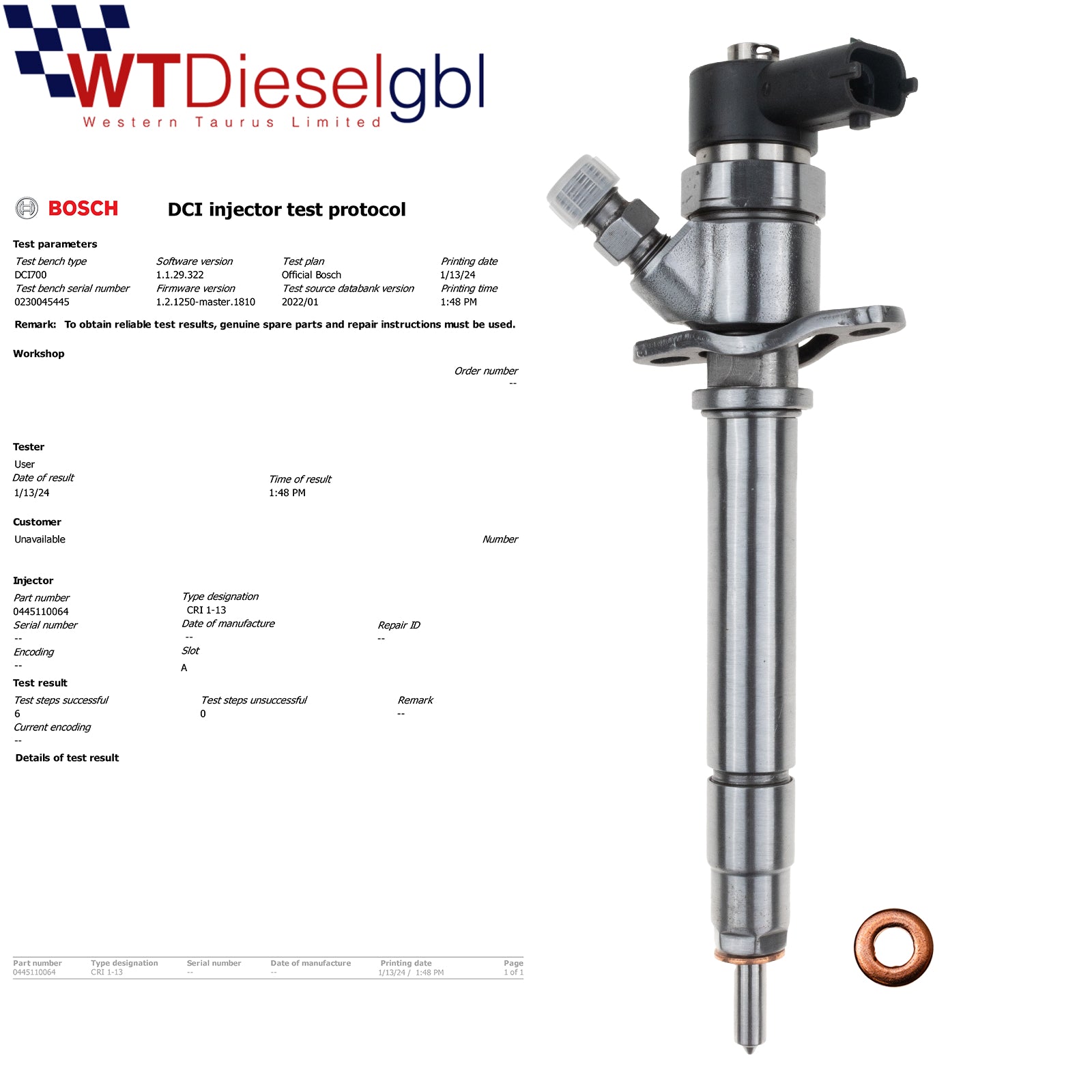 Bosch 0445110064 33800-27000 | 1,6 CRDi | Inyector Kia