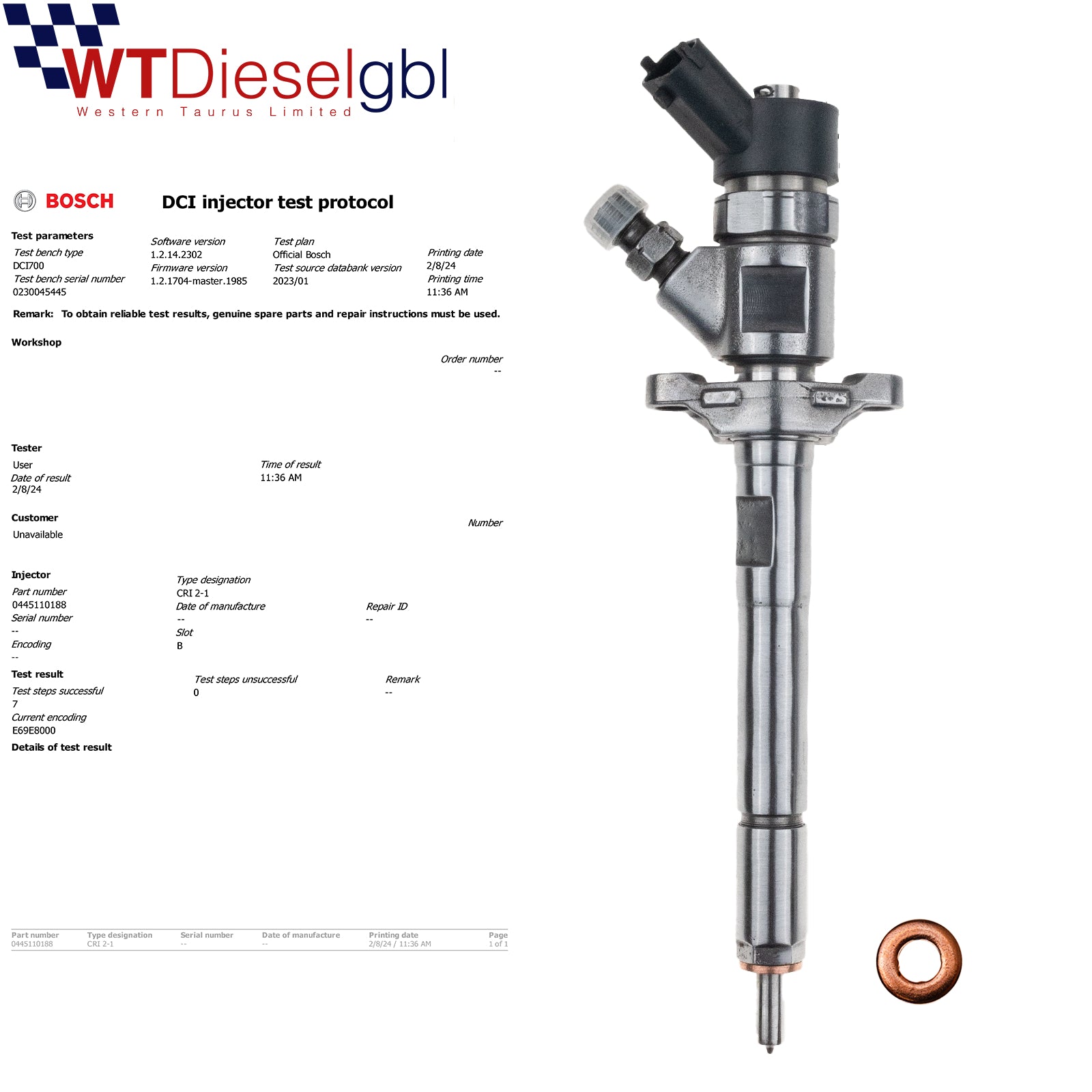 3M5Q9A593GA 0445110188 | 1.6 HDi | Citroen Ford Mazda Peugeot Injector