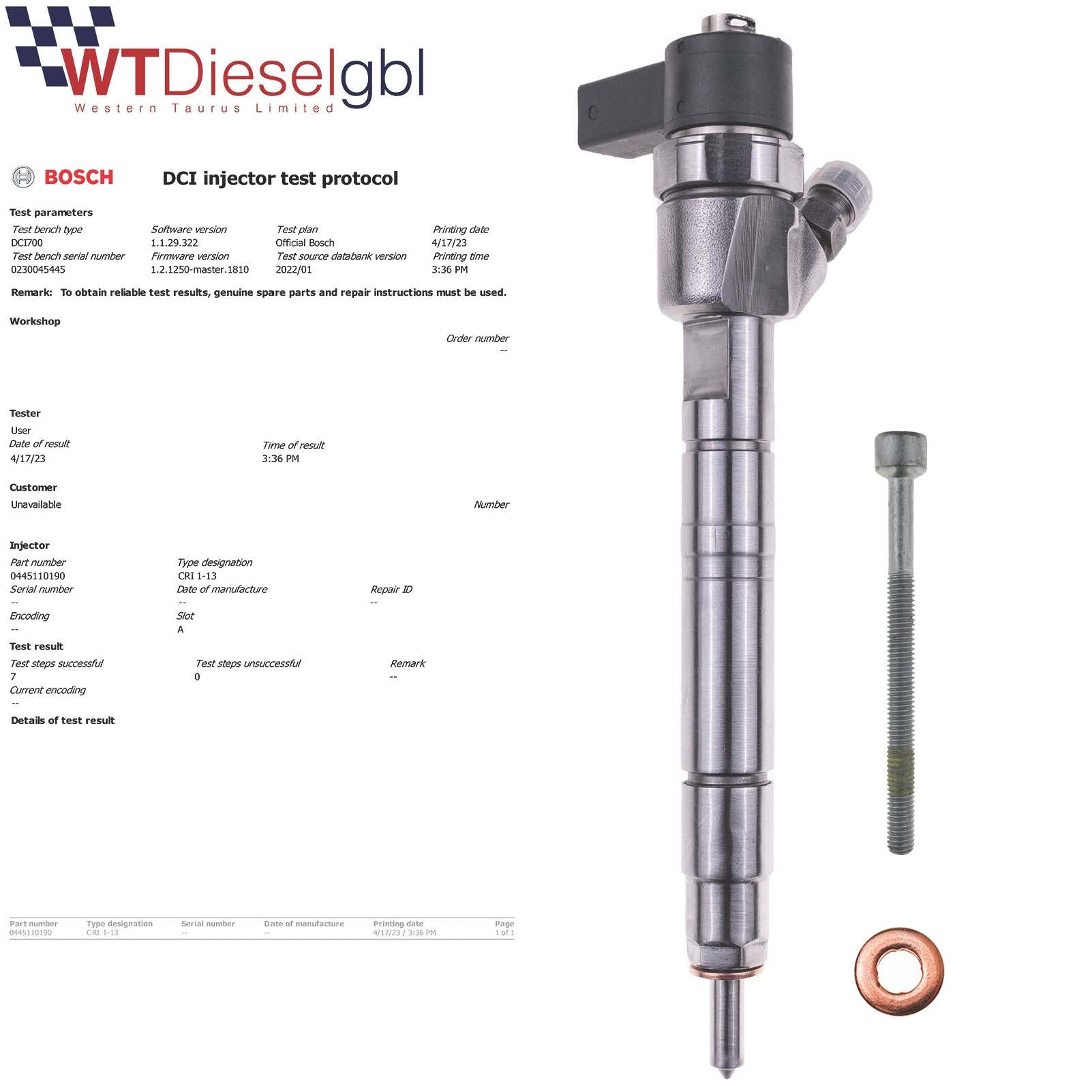 Bosch 0445110190 A6110701687 | 2.1 CDI | Mercedes Sprinter Injector