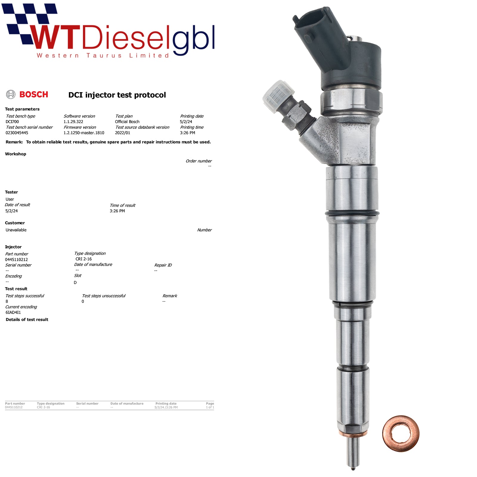 Bosch 0445110212 13537791545 | BMW 5 Series 525d Injector