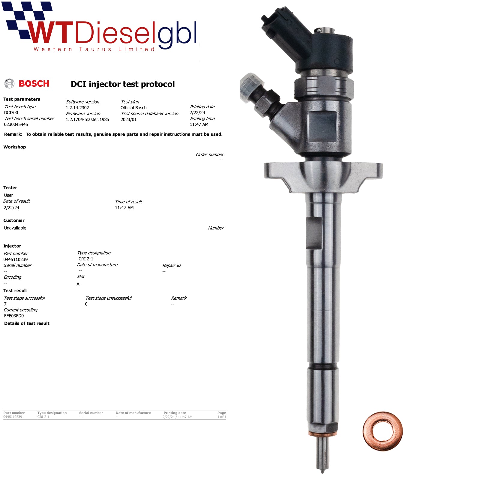 Bosch 0445110239 96 596 666 |1.6 HDI| Citroen Fiat Ford Peugeot Injector