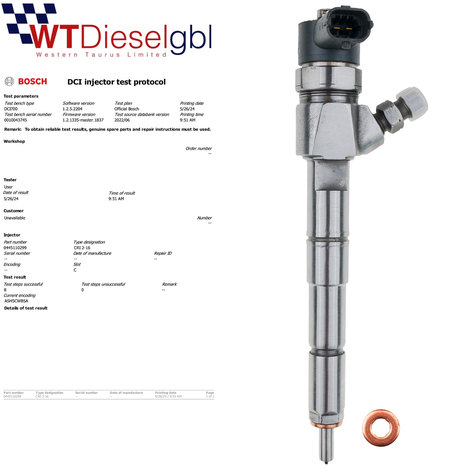 Bosch 0445110299 55209382 |2.0JTDM| Alfa Romeo Nissan Fuel Injector