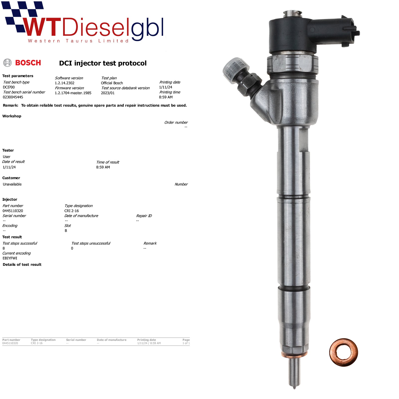 Bosch 0445110320 33800-2A900 | 1.6 CRDi | Kia Hyundai Injector