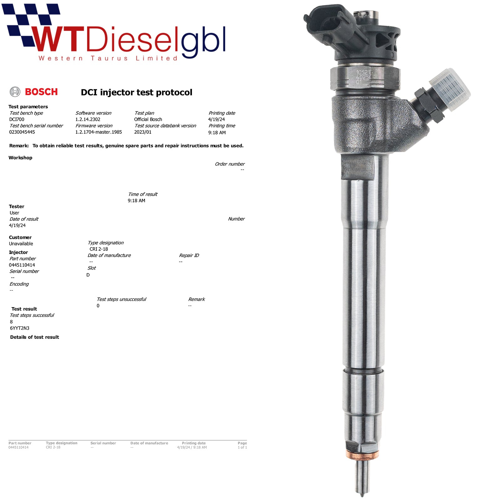 Bosch 0445110414 1660000Q1U |1.6 CDTI| Opel Nissan Renault Fuel Injector