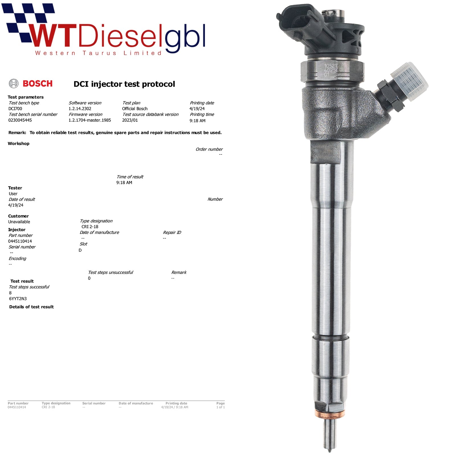 X4 Bosch 0445110414 1660000Q1U |1.6 CDTI| Einspritzventil für Opel, Nissan, Renault