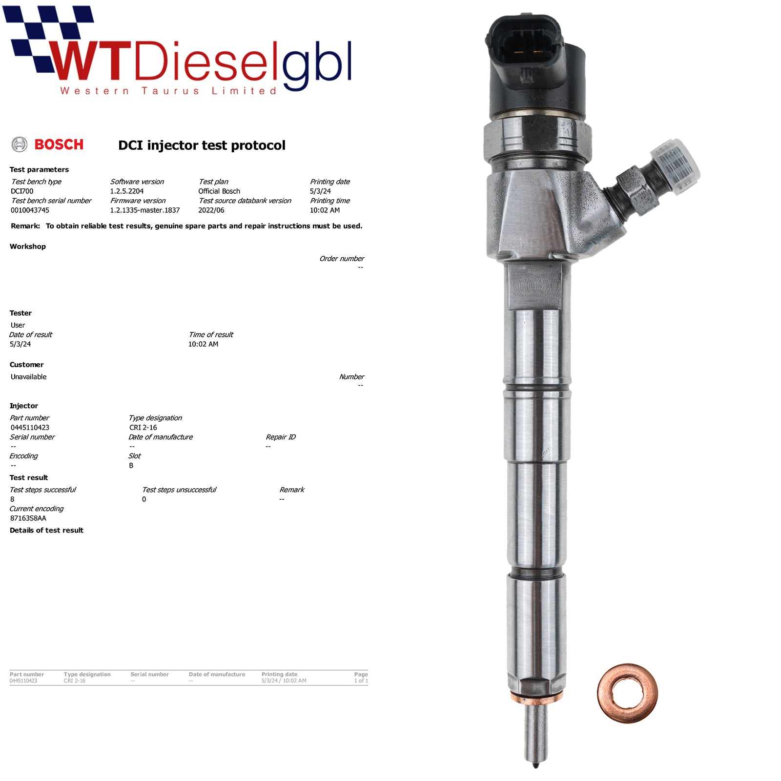 0445110423 - 0986435237 OPEL INSIGNIA 2.0 CDTI BOSCH COMMON-RAIL-DIESEL-INJEKTOR