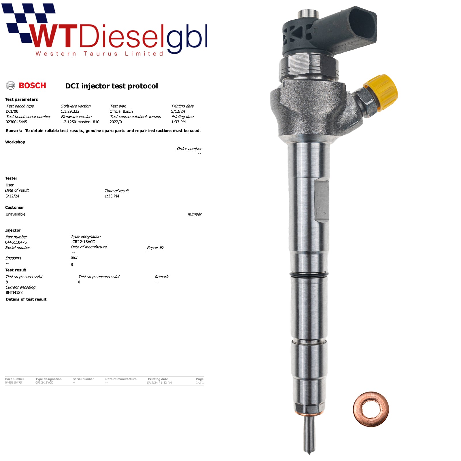 Bosch 0445110475 04L130277E |2.0 TDI| Audi VW Seat Skoda Injector