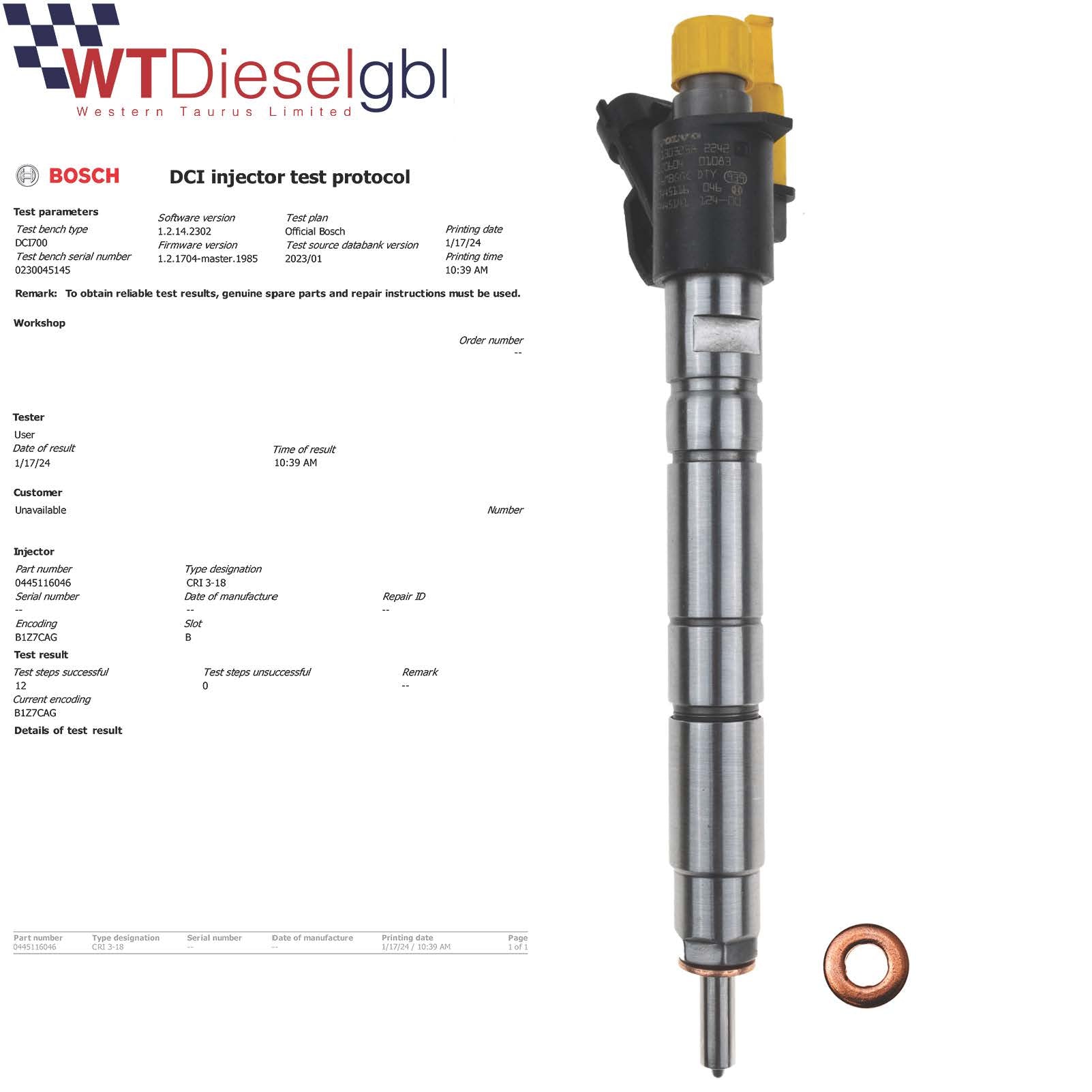 X4 Bosch 0445116046 0986435424 | Volvo S40 V60 XC60 | Fuel Injector