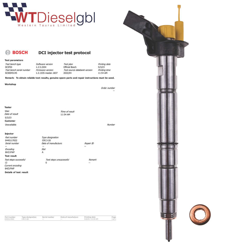 0445117022 INJECTEUR DE CARBURANT DIESEL VW TOUAREG 3.0 TDI