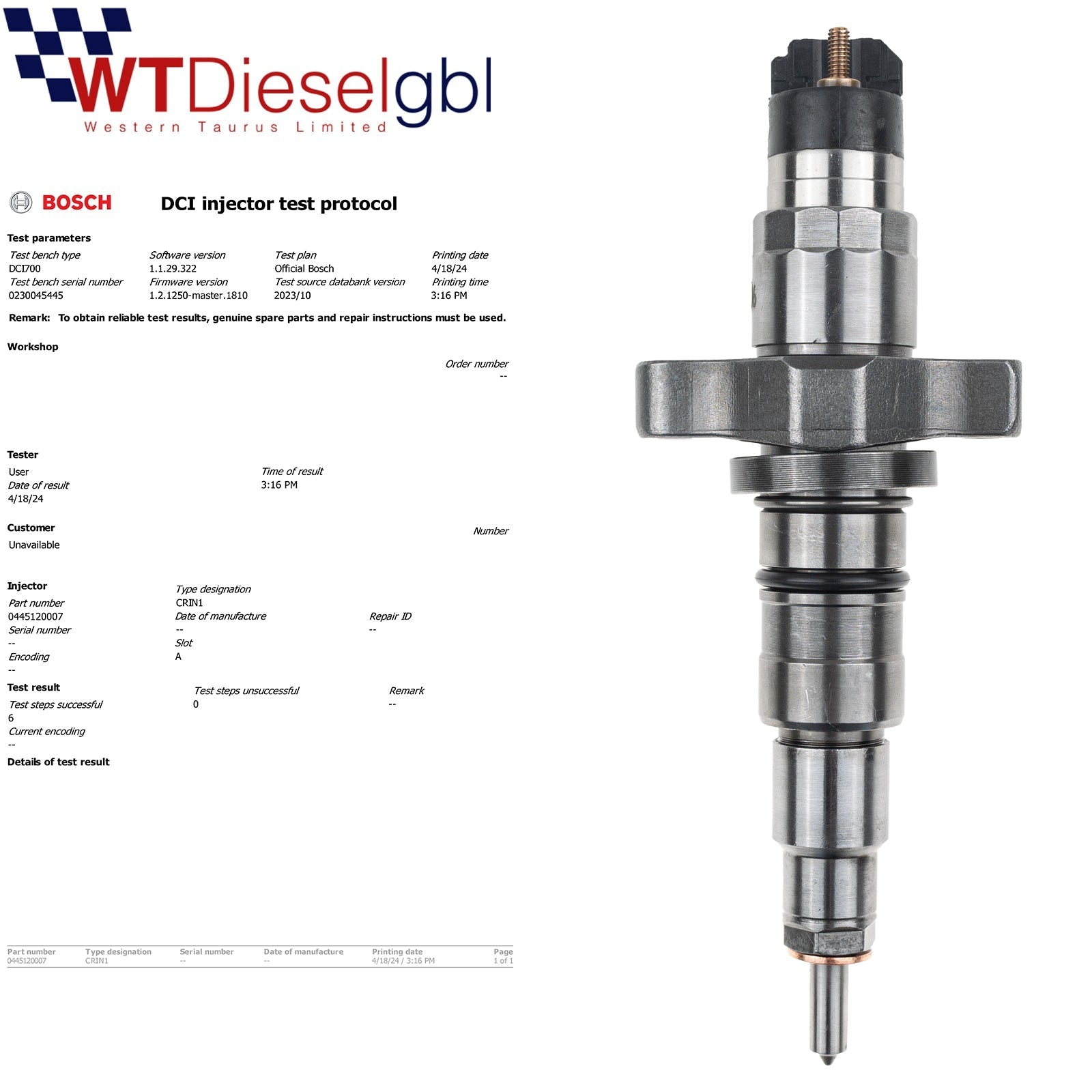 X6 Bosch 0445120007 3230159500 | IVECO - DAF Diesel Injector