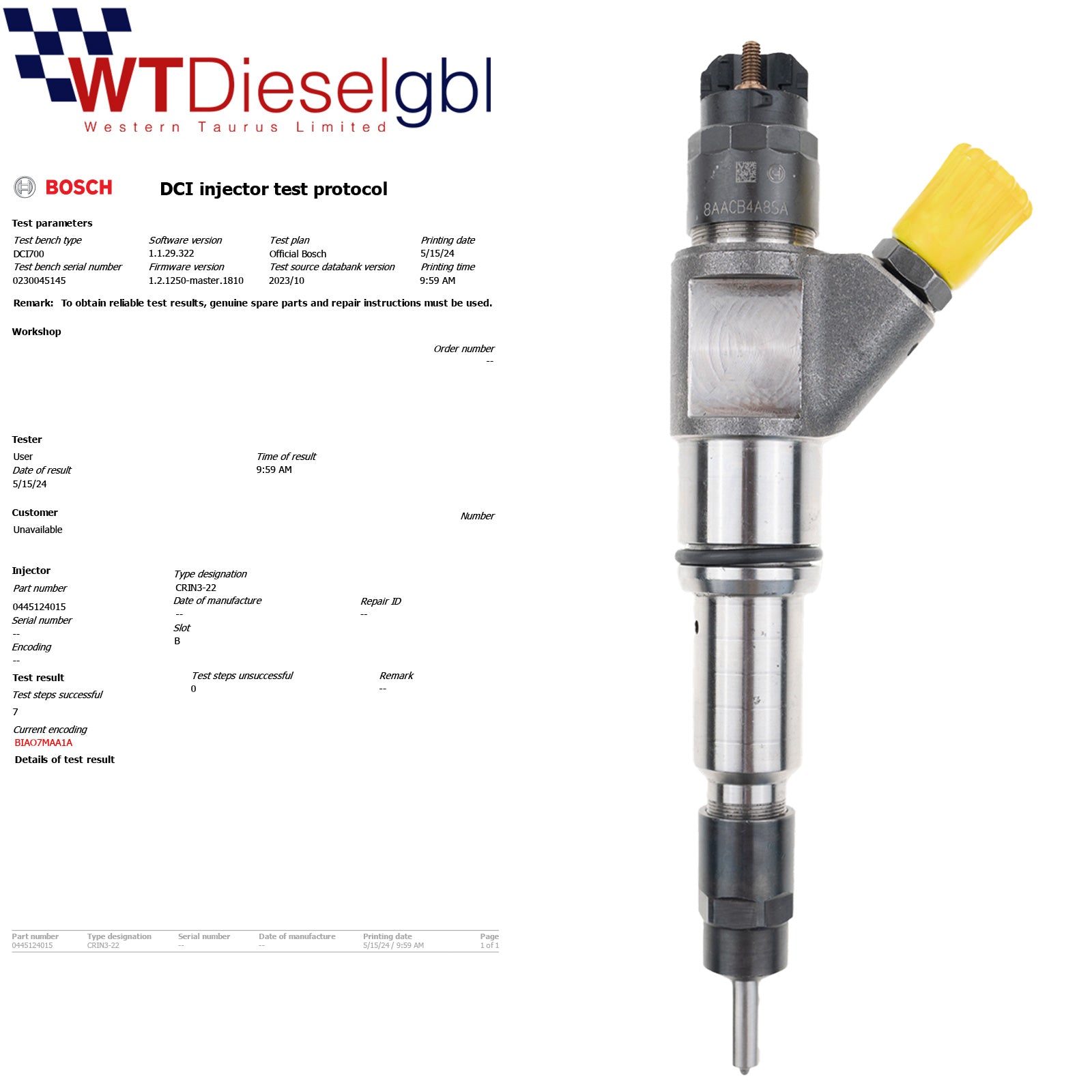 X4 Bosch 0445124015 5801453888 | Iveco Stralis II Trakker Astra HD Injector