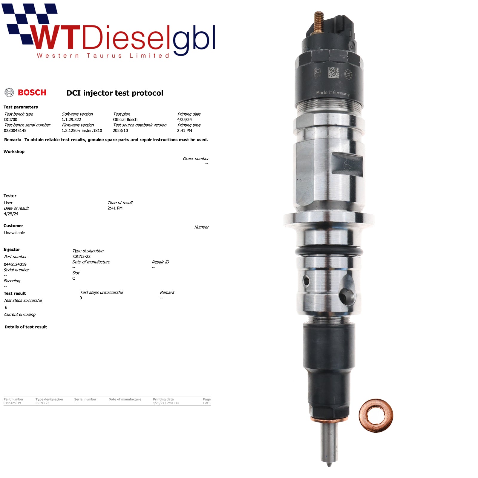 0445124019 5289266 | QSB 6.7L 4.5L | Cummins Fuel Injector