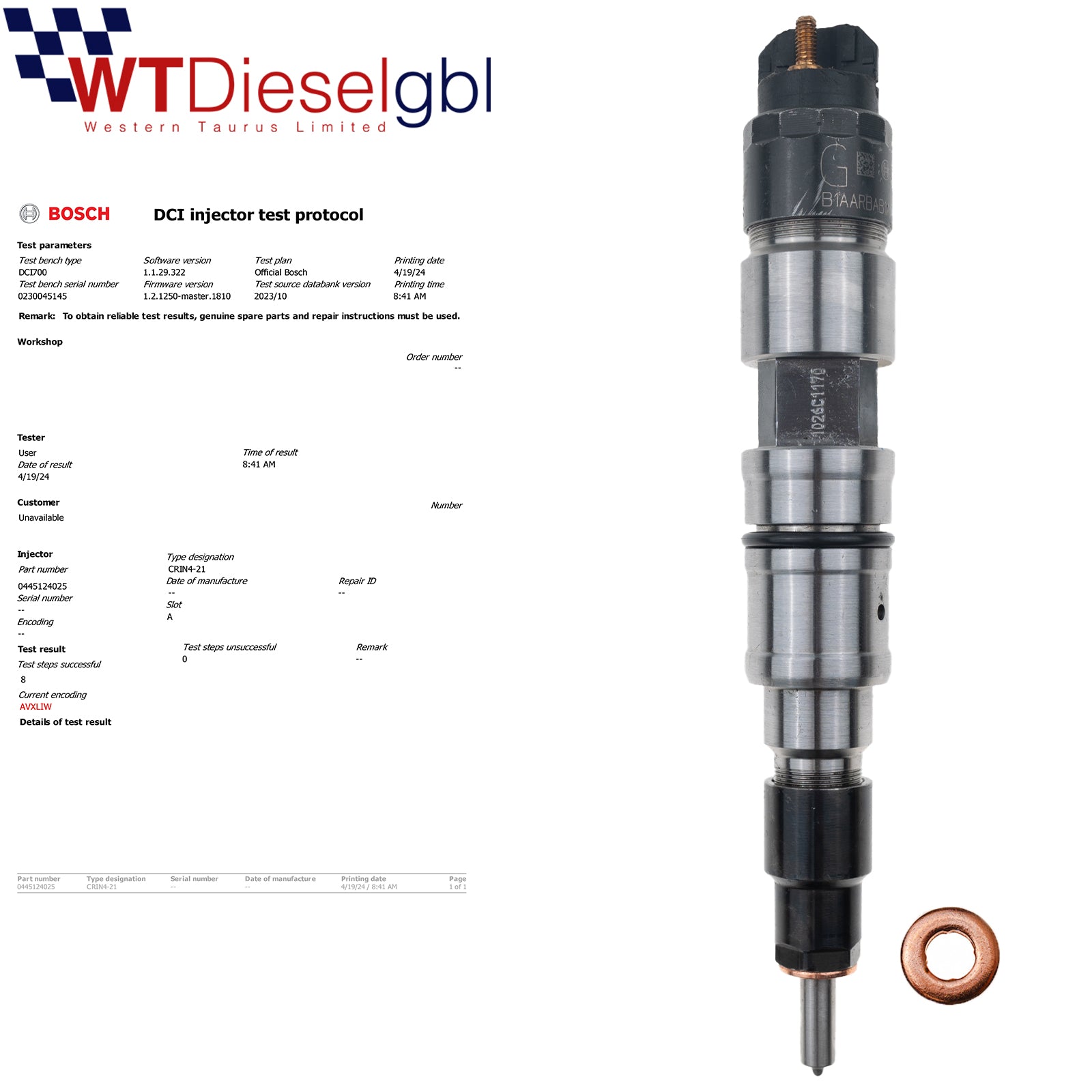 X4 Bosch 837074860 0445124025 AGCO POWER  |6.6 L| Diesel Injector