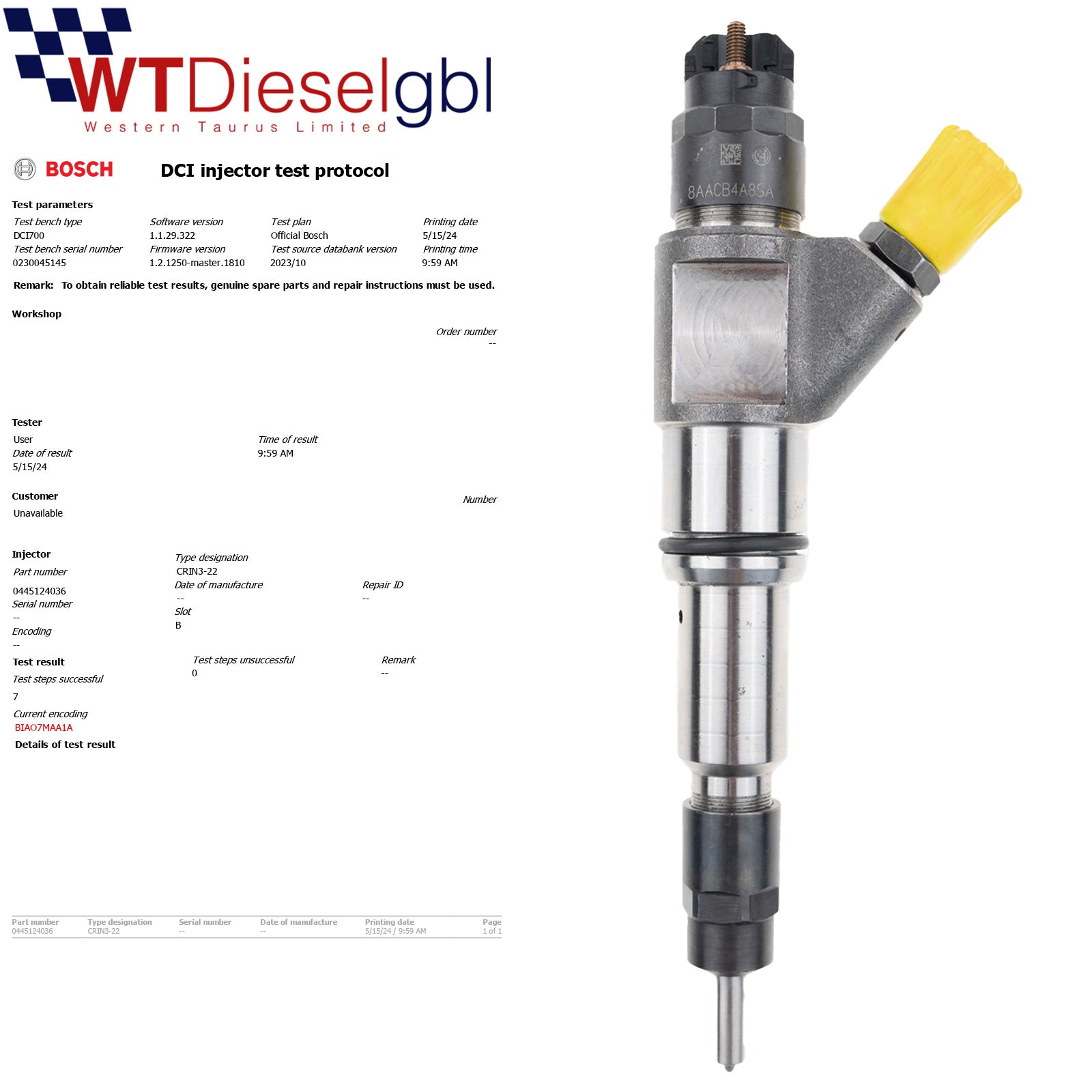0445124036 Diesel Injector | ASTRA IVECO S-WAY STRALIS X-WAY