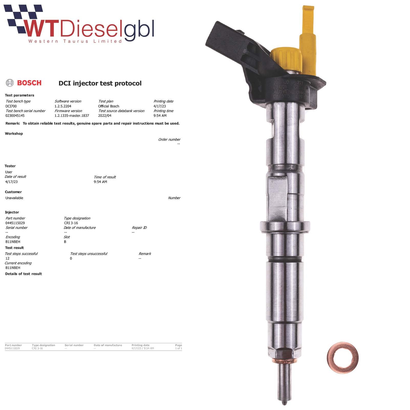Bosch 0445115029 0445115028 | 2.5 TDI | VW CRAFTER Fuel Injector