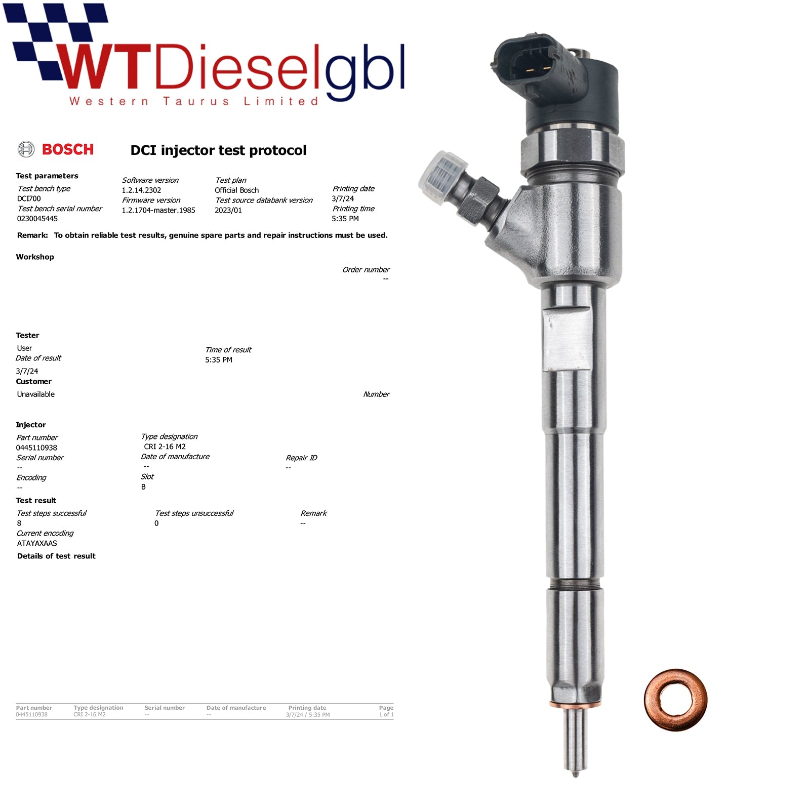 X4 Bosch 0445110938 46337726 |1.3 D Multijet| Fiat-Einspritzventil